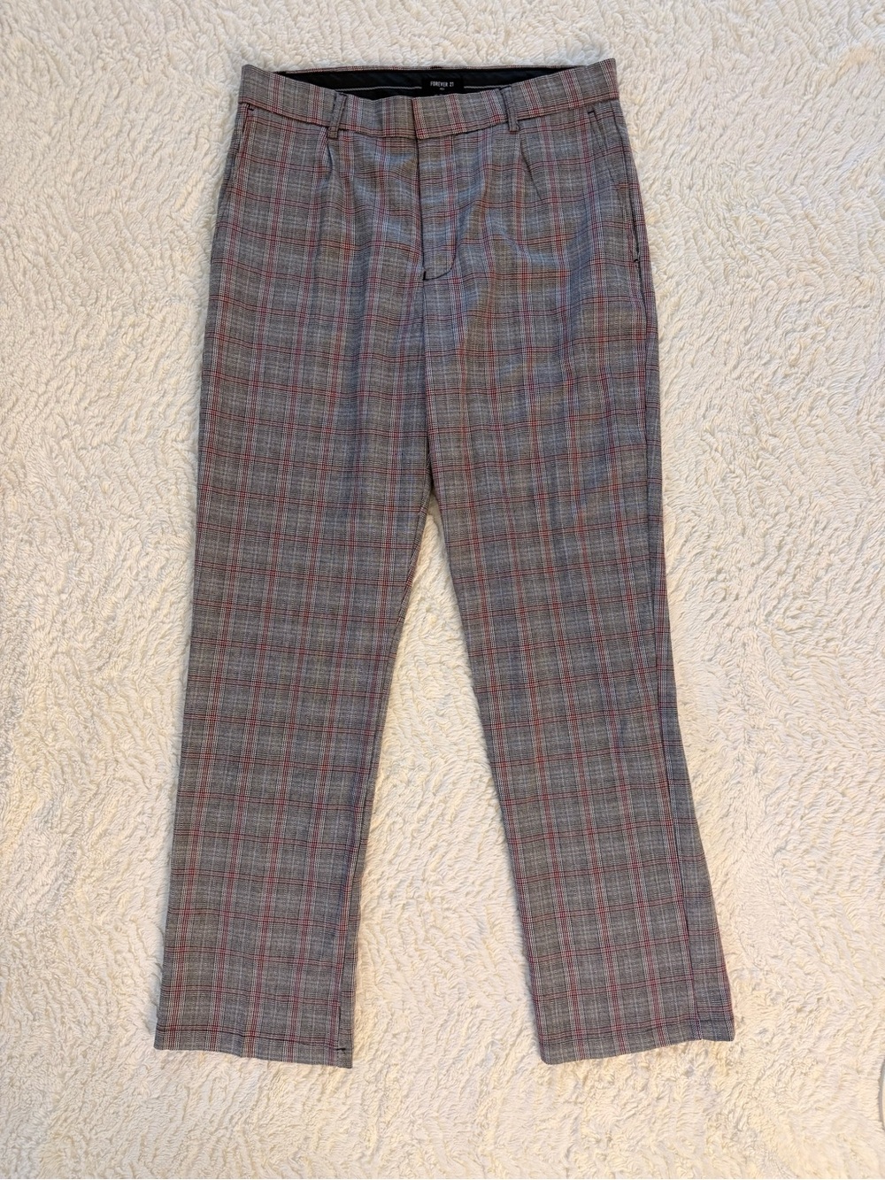 Forever 21 Men's Gray and Red Plaid Dress Pants